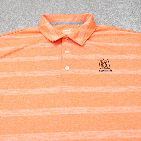 Puma Pounce Stripe Polo Cresting Shirt Mens 2XL XXL Orange TPC Scottsdale Logo - Picture 4 of 16